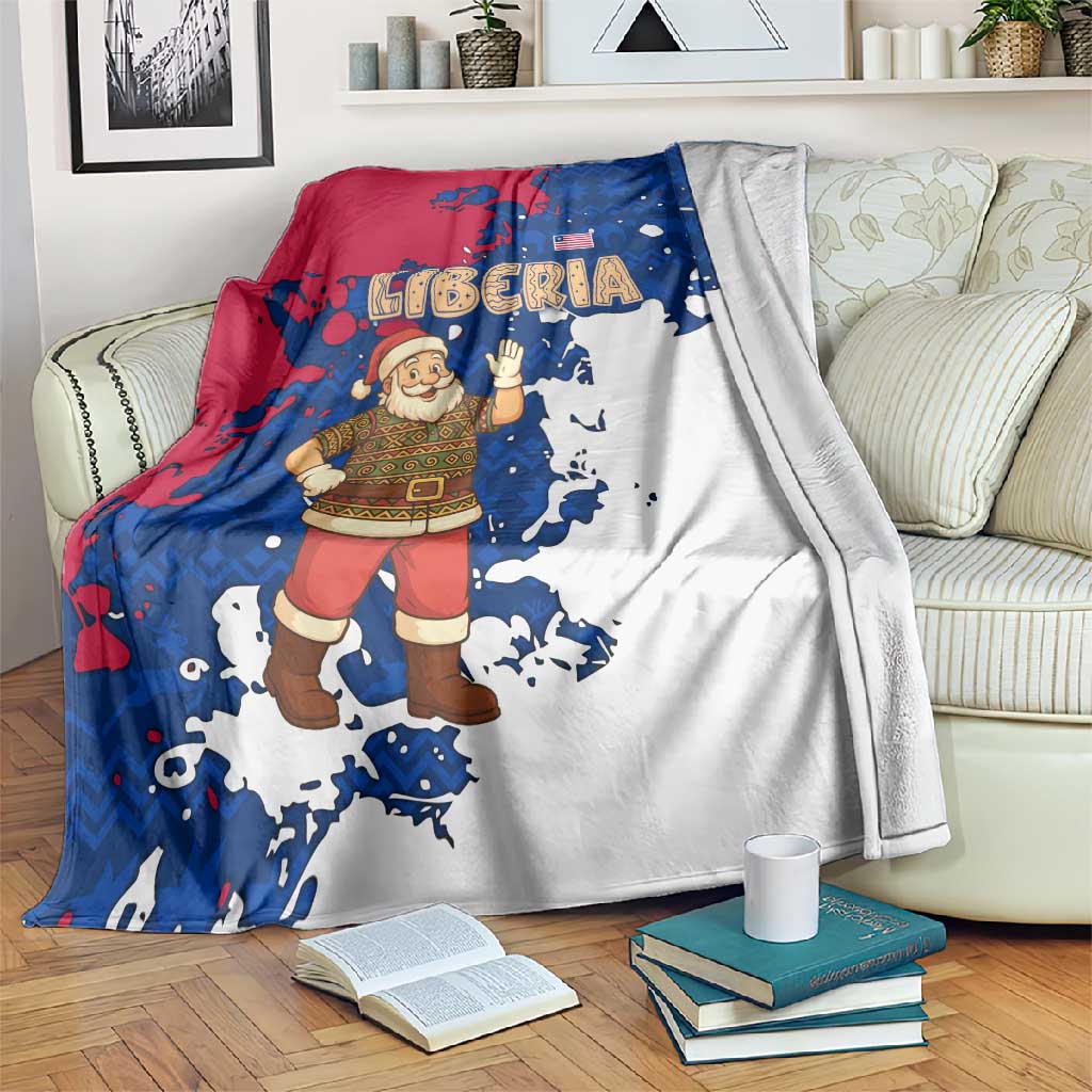 Liberia Christmas Blanket Santa Claus Map Graphic and Red Blue Festive - African Pride