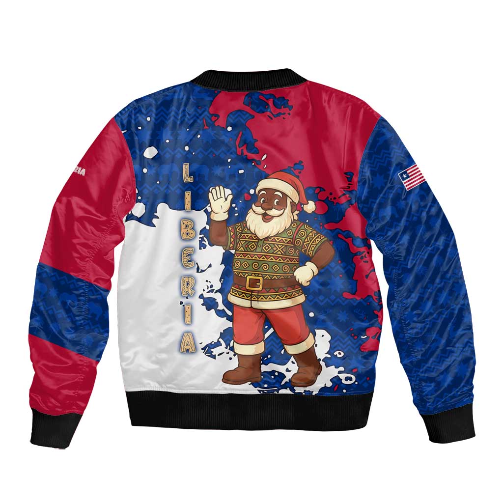 Liberia Christmas Bomber Jacket Santa Claus Map Graphic and Red Blue Festive - African Pride
