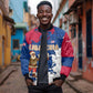 Liberia Christmas Bomber Jacket Santa Claus Map Graphic and Red Blue Festive - African Pride