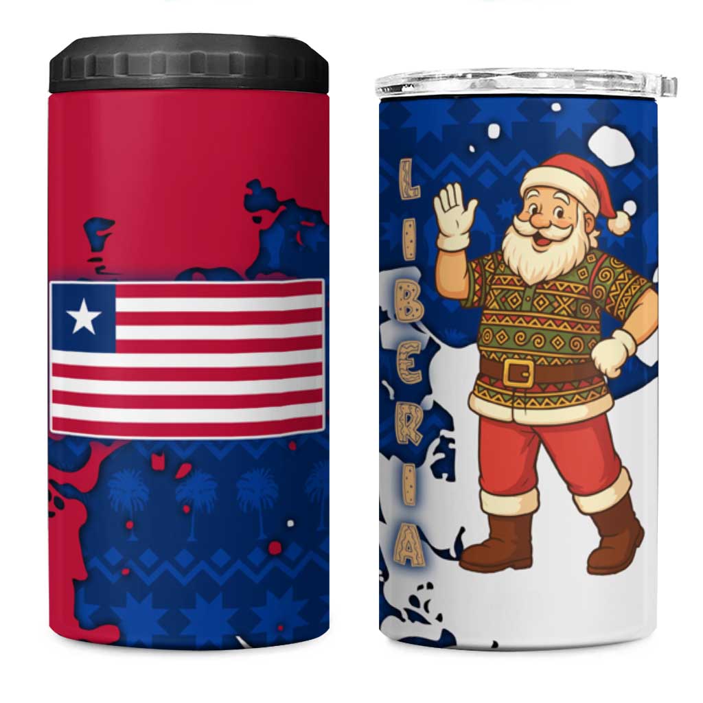 Liberia Christmas 4 in 1 Can Cooler Tumbler Santa Claus Map Graphic and Red Blue Festive - African Pride