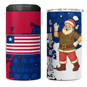 Liberia Christmas 4 in 1 Can Cooler Tumbler Santa Claus Map Graphic and Red Blue Festive - African Pride