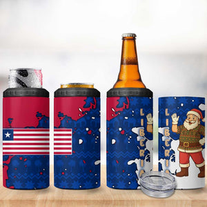 Liberia Christmas 4 in 1 Can Cooler Tumbler Santa Claus Map Graphic and Red Blue Festive - African Pride