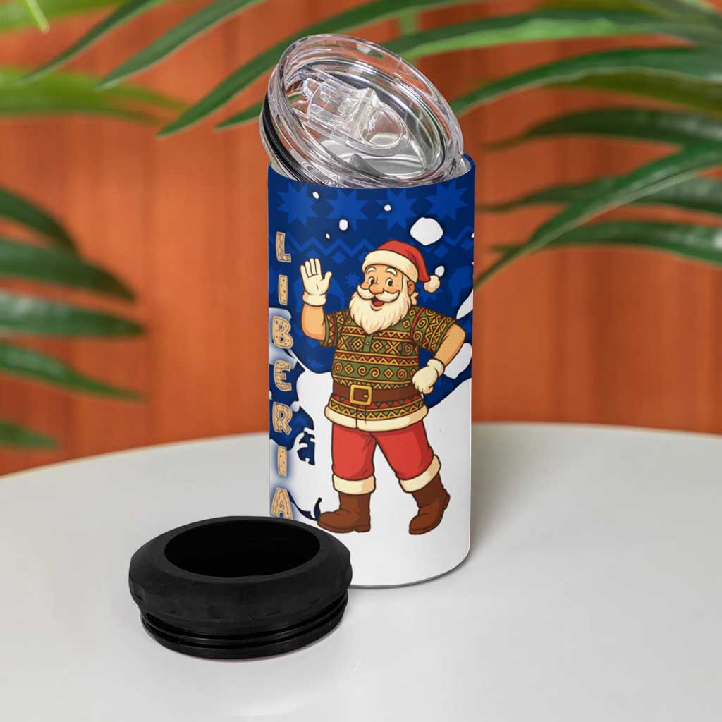 Liberia Christmas 4 in 1 Can Cooler Tumbler Santa Claus Map Graphic and Red Blue Festive - African Pride