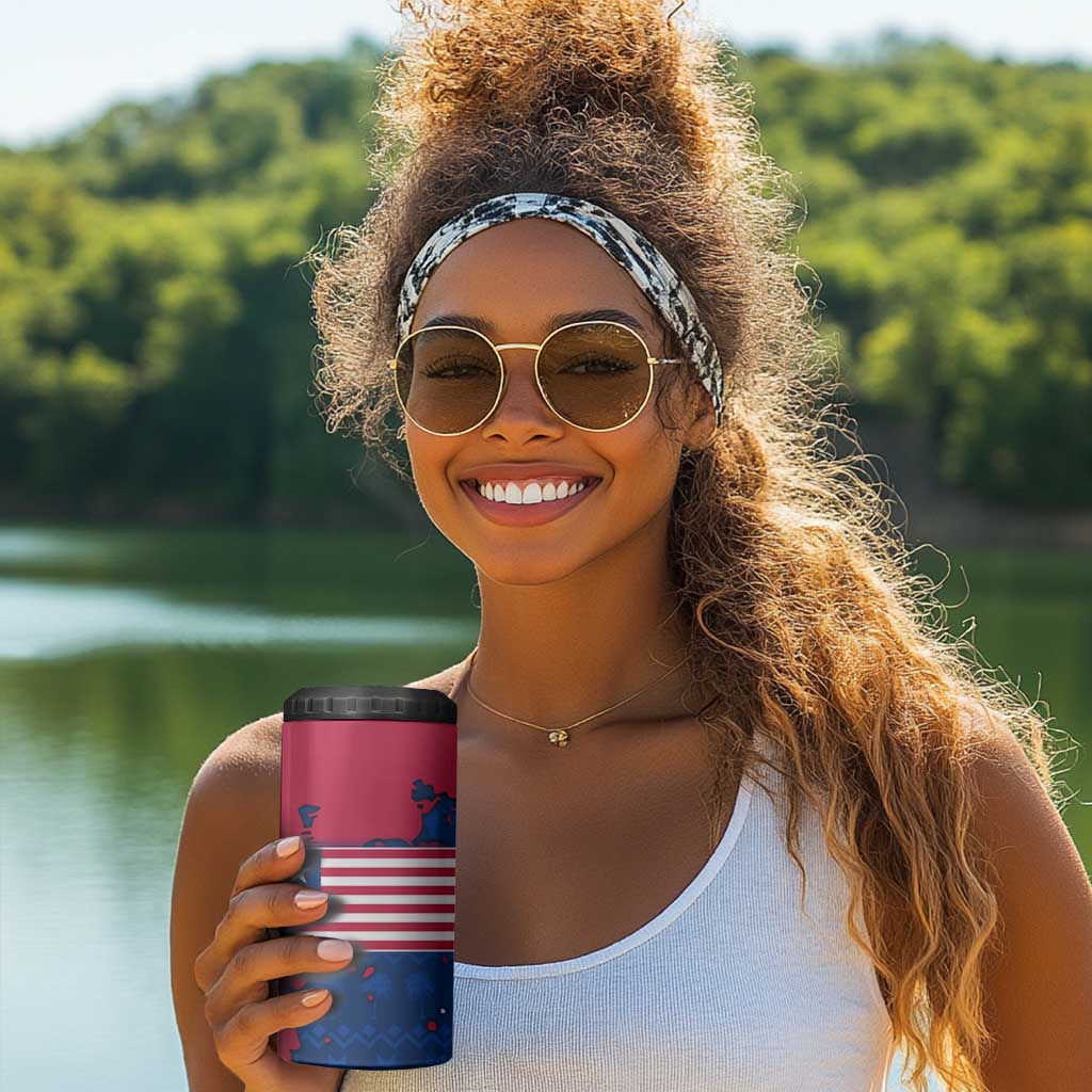 Liberia Christmas 4 in 1 Can Cooler Tumbler Santa Claus Map Graphic and Red Blue Festive - African Pride