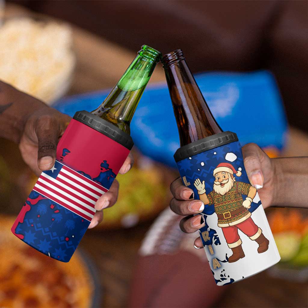 Liberia Christmas 4 in 1 Can Cooler Tumbler Santa Claus Map Graphic and Red Blue Festive - African Pride