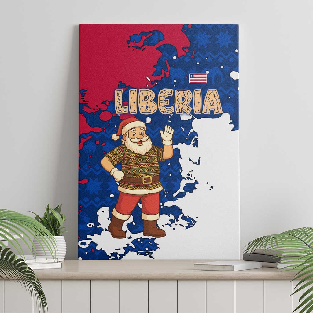 Liberia Christmas Canvas Wall Art Santa Claus Map Graphic and Red Blue Festive - African Pride