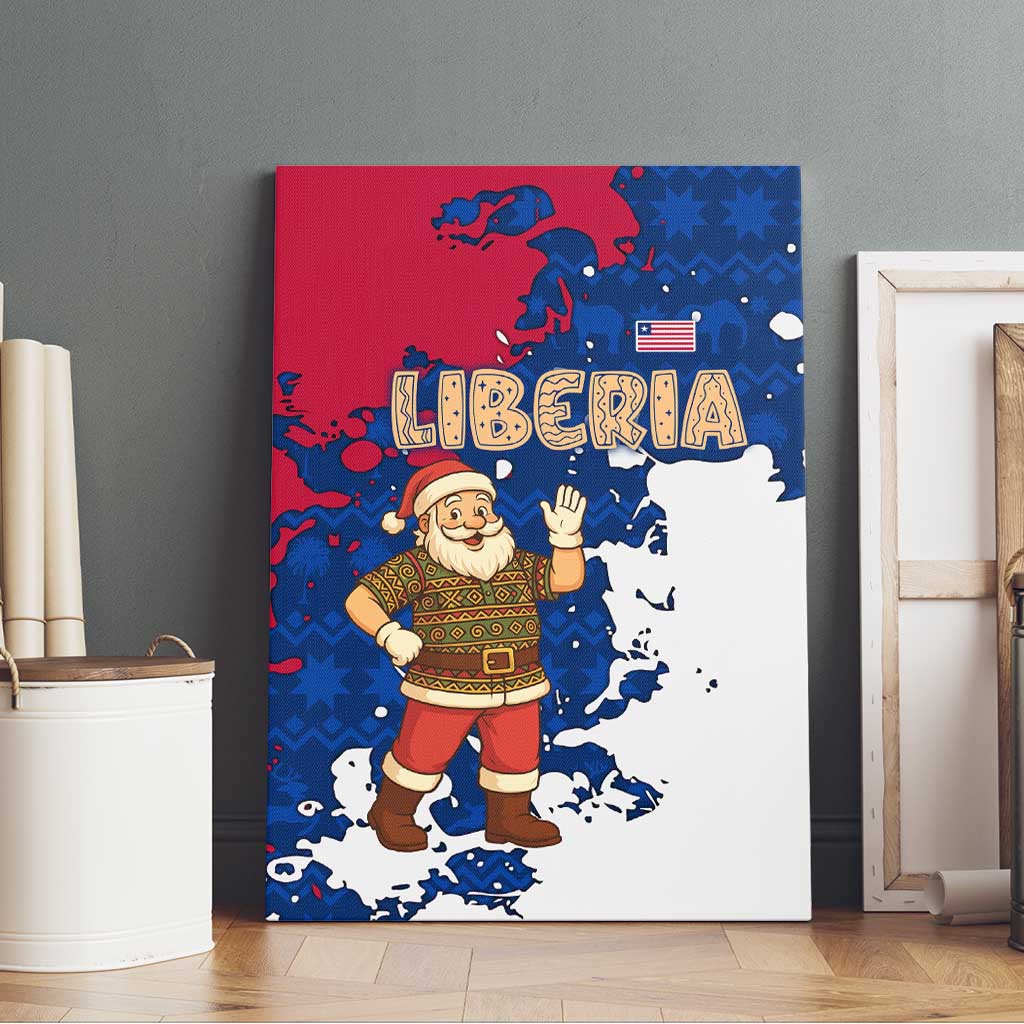 Liberia Christmas Canvas Wall Art Santa Claus Map Graphic and Red Blue Festive - African Pride