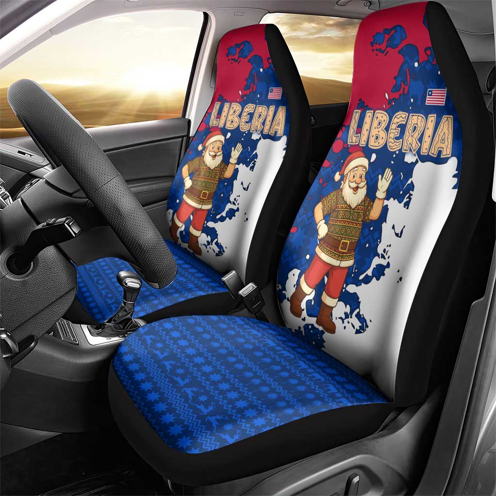 Liberia Christmas Car Seat Cover Santa Claus Map Graphic and Red Blue Festive - African Pride