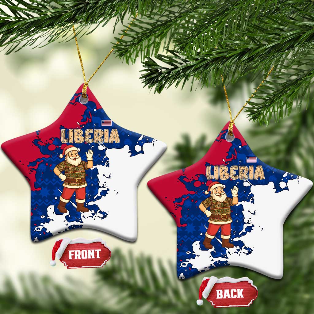Liberia Christmas Ceramic Ornament Santa Claus Map Graphic and Red Blue Festive - African Pride