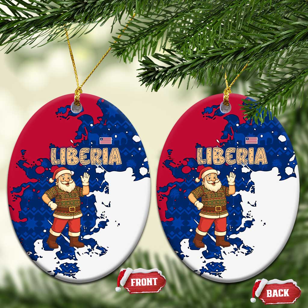 Liberia Christmas Ceramic Ornament Santa Claus Map Graphic and Red Blue Festive - African Pride