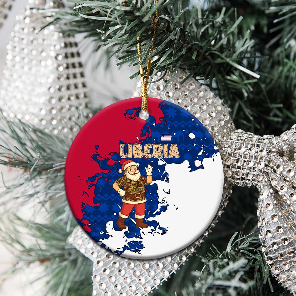 Liberia Christmas Ceramic Ornament Santa Claus Map Graphic and Red Blue Festive - African Pride