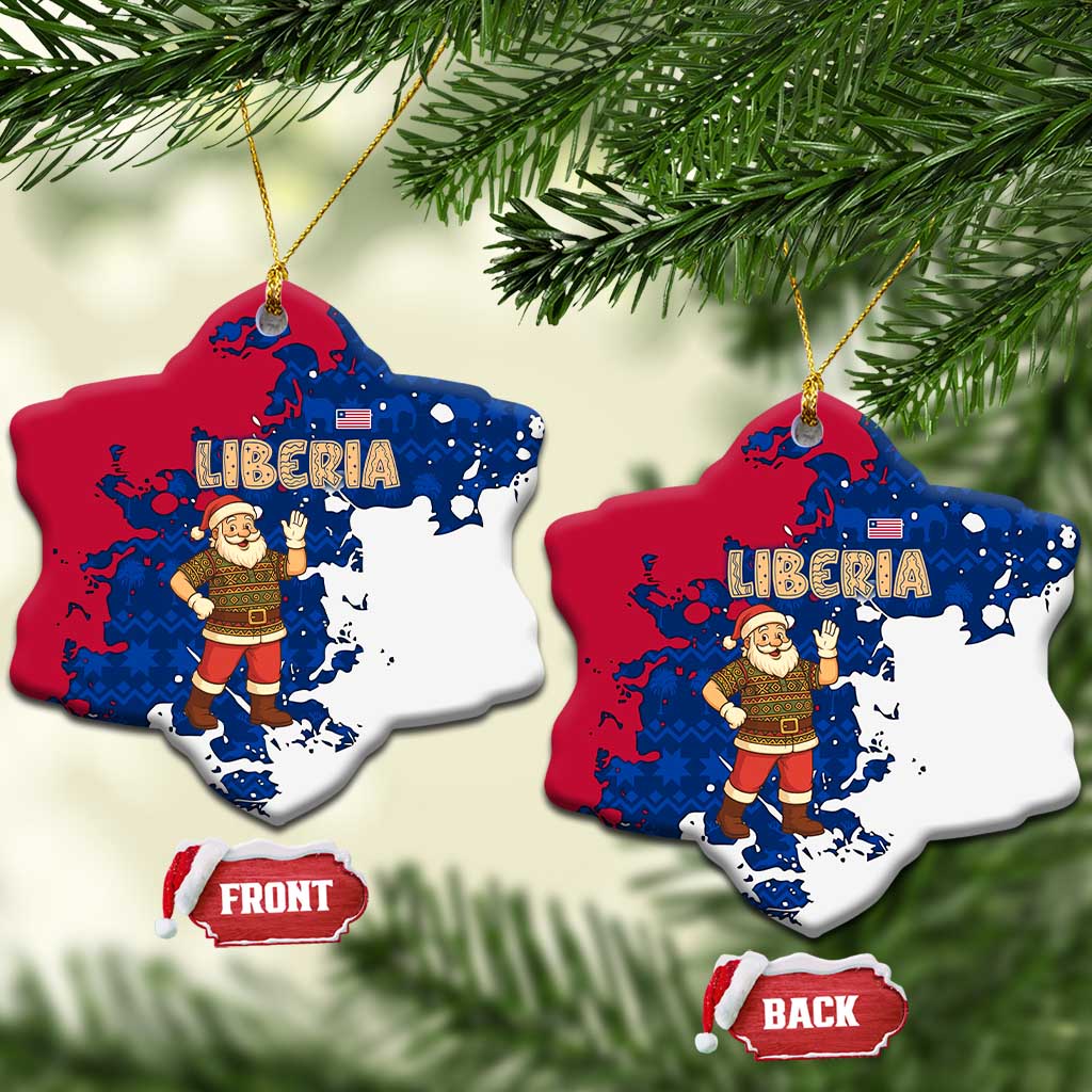 Liberia Christmas Ceramic Ornament Santa Claus Map Graphic and Red Blue Festive - African Pride