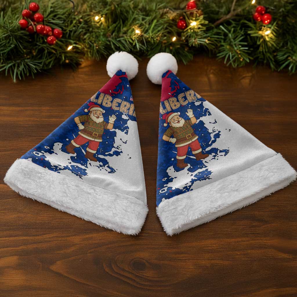 Liberia Christmas Santa Hat Santa Claus Map Graphic and Red Blue Festive - African Pride