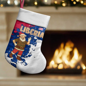 Liberia Christmas Stocking Santa Claus Map Graphic and Red Blue Festive - African Pride
