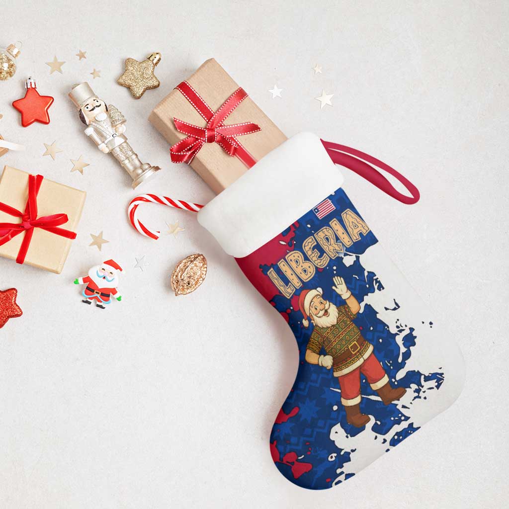 Liberia Christmas Stocking Santa Claus Map Graphic and Red Blue Festive - African Pride