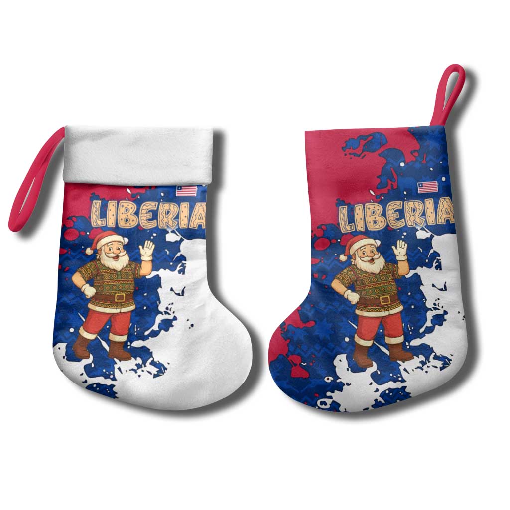 Liberia Christmas Stocking Santa Claus Map Graphic and Red Blue Festive - African Pride