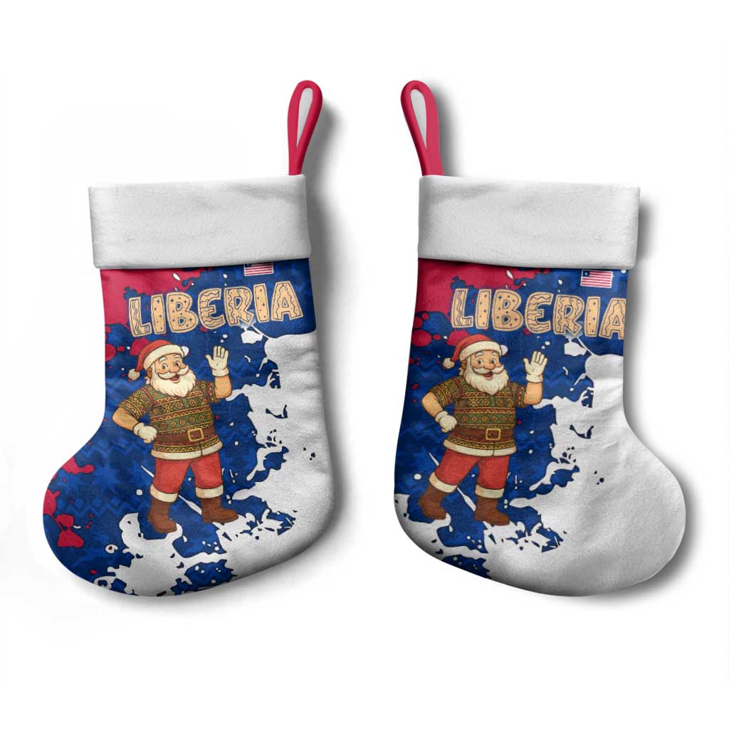 Liberia Christmas Stocking Santa Claus Map Graphic and Red Blue Festive - African Pride