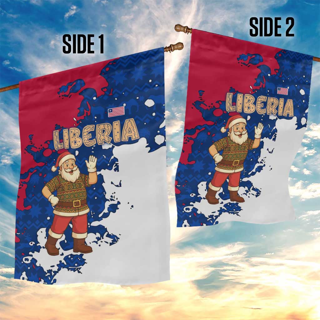 Liberia Christmas Garden Flag Santa Claus Map Graphic and Red Blue Festive - African Pride