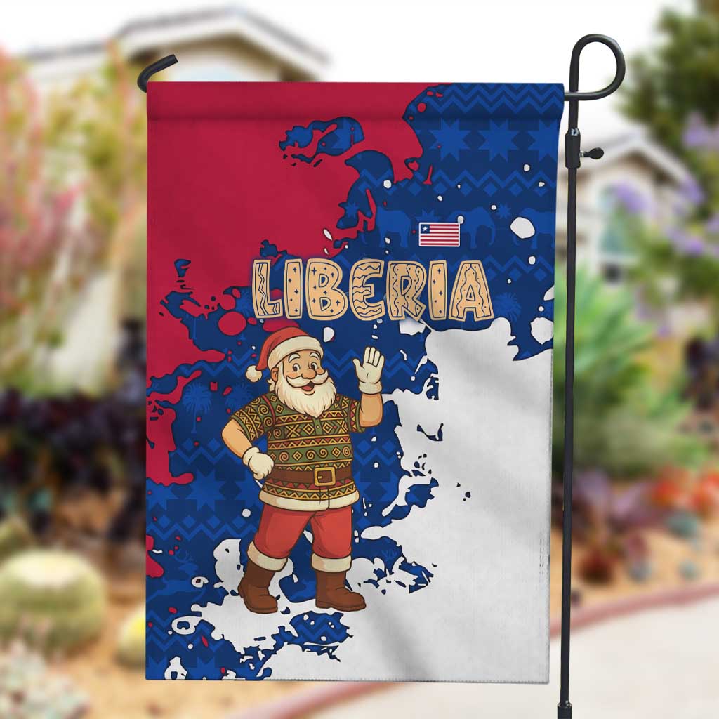 Liberia Christmas Garden Flag Santa Claus Map Graphic and Red Blue Festive - African Pride