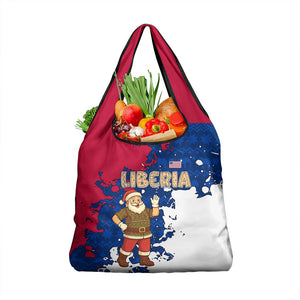 Liberia Christmas Grocery Bag Santa Claus Map Graphic and Red Blue Festive - African Pride