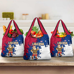 Liberia Christmas Grocery Bag Santa Claus Map Graphic and Red Blue Festive - African Pride