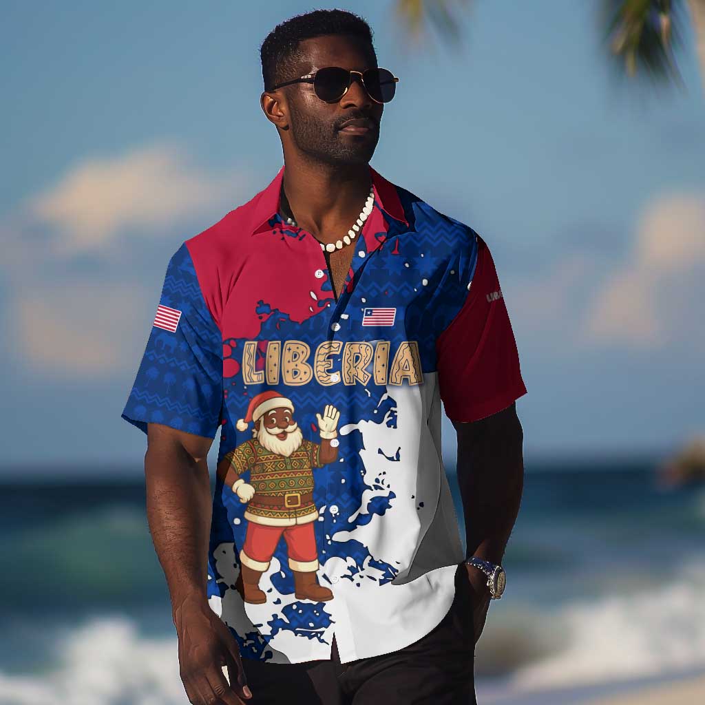 Liberia Christmas Hawaiian Shirt Santa Claus Map Graphic and Red Blue Festive - African Pride