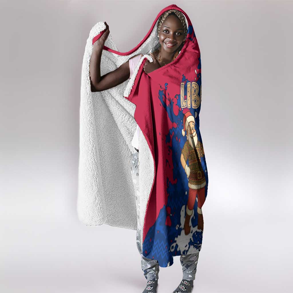 Liberia Christmas Hooded Blanket Santa Claus Map Graphic and Red Blue Festive - African Pride