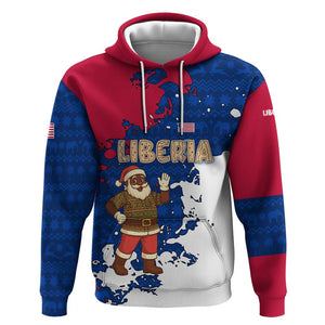 Liberia Christmas Hoodie Santa Claus Map Graphic and Red Blue Festive - African Pride