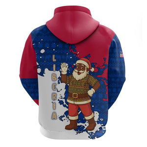 Liberia Christmas Hoodie Santa Claus Map Graphic and Red Blue Festive - African Pride