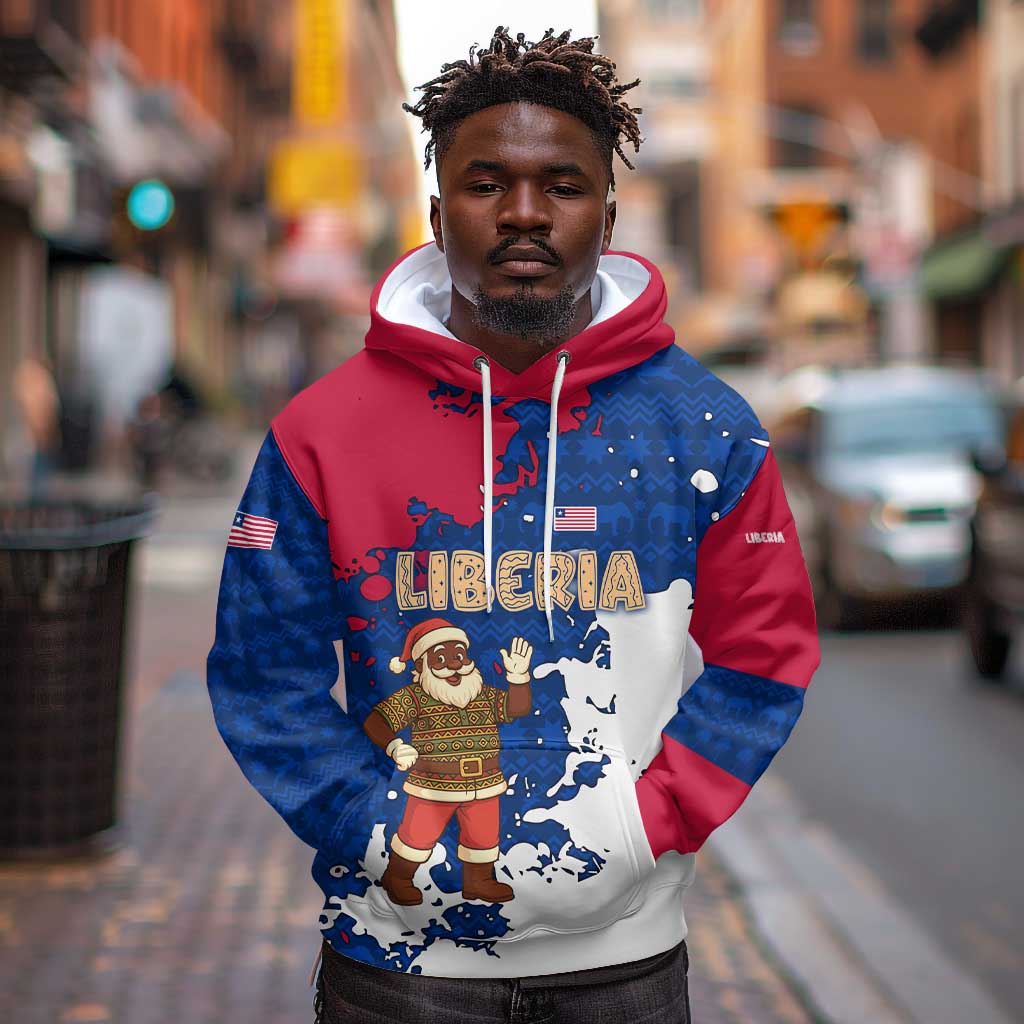Liberia Christmas Hoodie Santa Claus Map Graphic and Red Blue Festive - African Pride