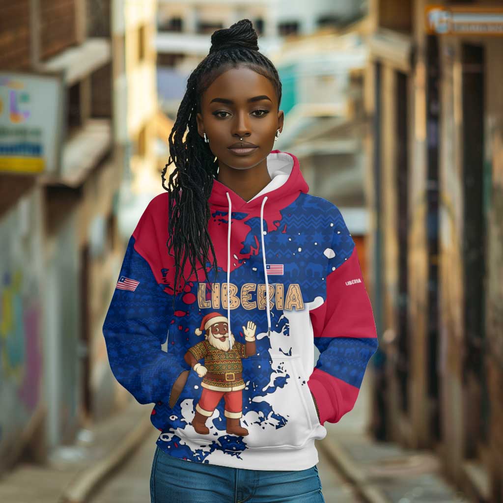 Liberia Christmas Hoodie Santa Claus Map Graphic and Red Blue Festive - African Pride