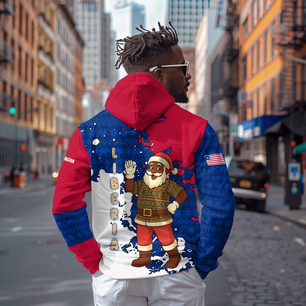 Liberia Christmas Hoodie Santa Claus Map Graphic and Red Blue Festive - African Pride