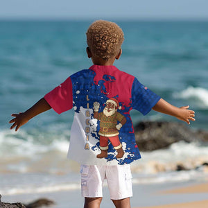 Liberia Christmas Kid Hawaiian Shirt Santa Claus Map Graphic and Red Blue Festive - African Pride