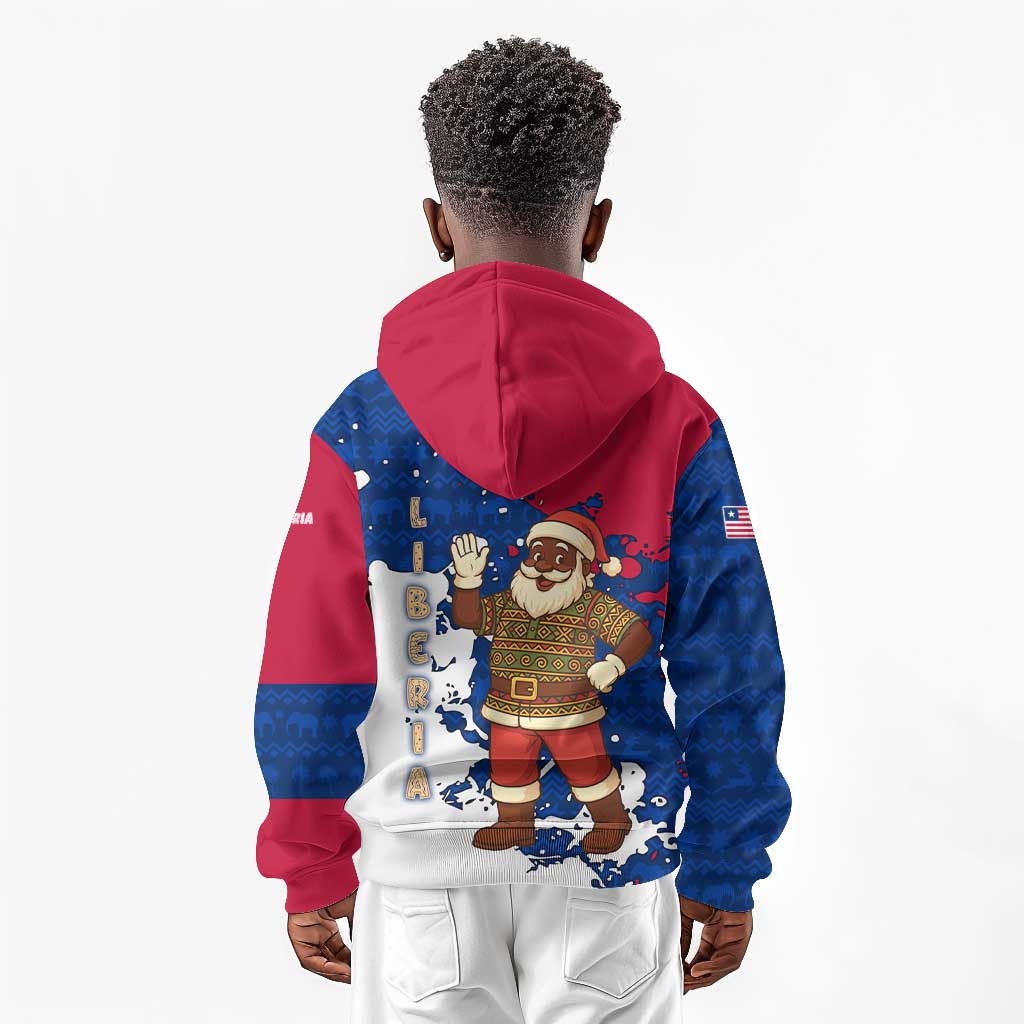 Liberia Christmas Kid Hoodie Santa Claus Map Graphic and Red Blue Festive - African Pride
