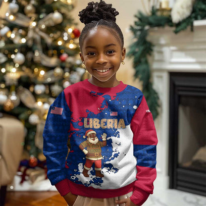 Liberia Christmas Kid Ugly Christmas Sweater Santa Claus Map Graphic and Red Blue Festive - African Pride