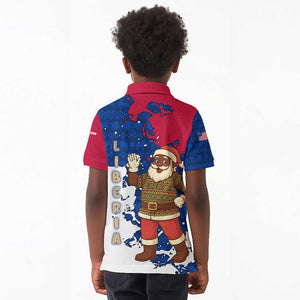 Liberia Christmas Kid Polo Shirt Santa Claus Map Graphic and Red Blue Festive - African Pride