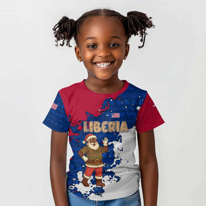 Liberia Christmas Kid T shirt Santa Claus Map Graphic and Red Blue Festive - African Pride