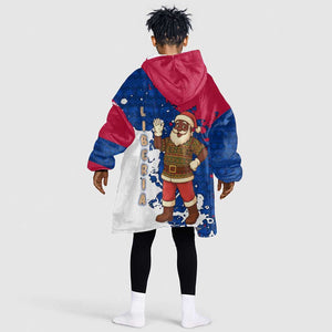 Liberia Christmas Kid Wearable Blanket Hoodie Santa Claus Map Graphic and Red Blue Festive - African Pride