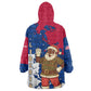 Liberia Christmas Kid Wearable Blanket Hoodie Santa Claus Map Graphic and Red Blue Festive - African Pride