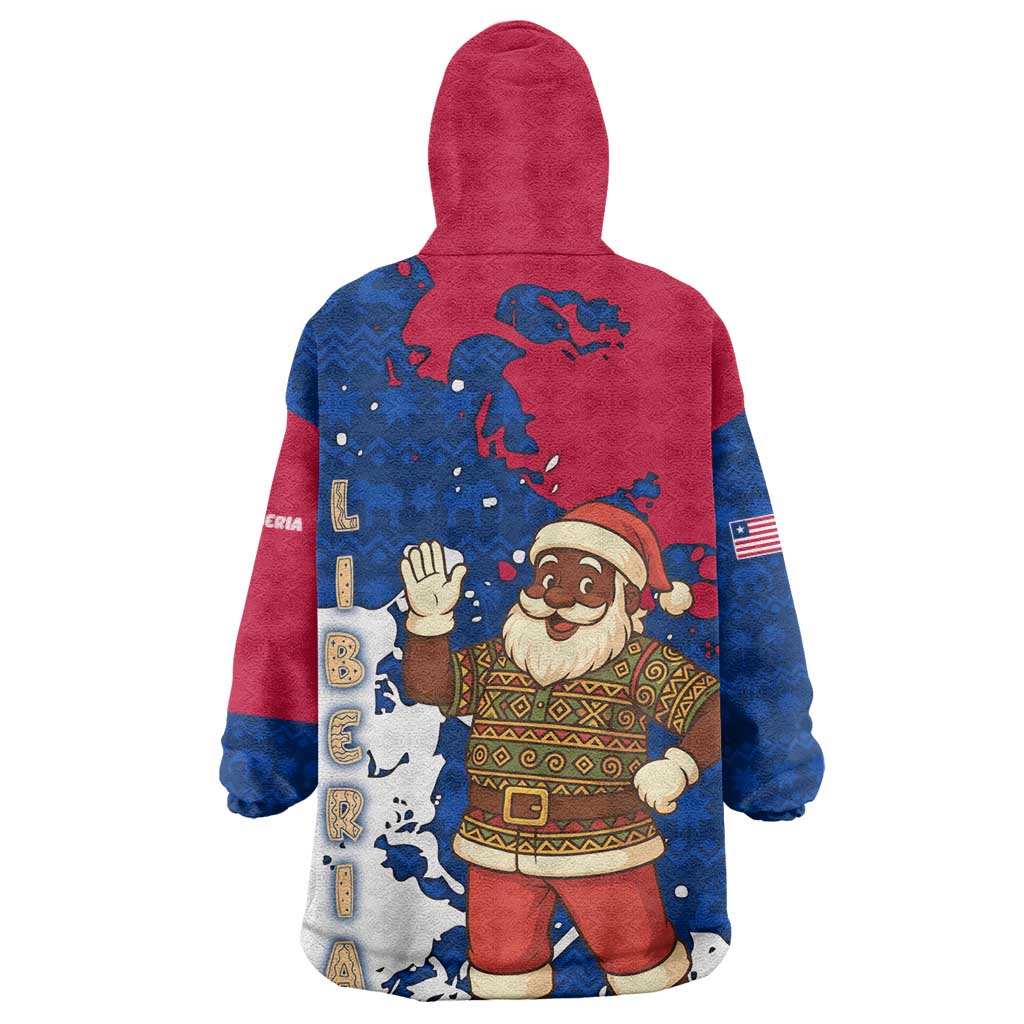 Liberia Christmas Kid Wearable Blanket Hoodie Santa Claus Map Graphic and Red Blue Festive - African Pride