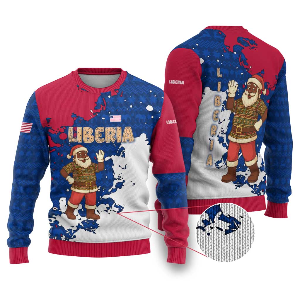 Liberia Christmas Ugly Christmas Sweater Santa Claus Map Graphic and Red Blue Festive - African Pride