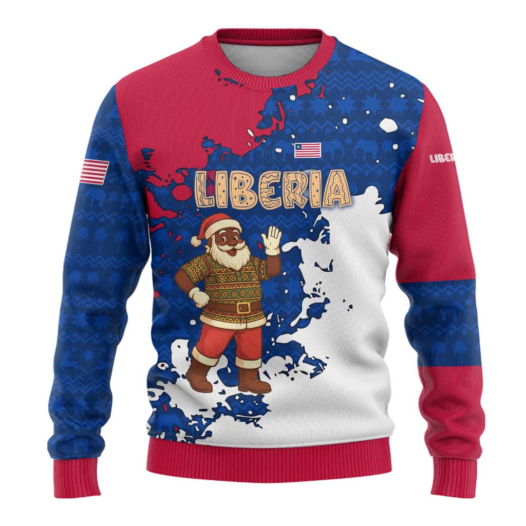 Liberia Christmas Ugly Christmas Sweater Santa Claus Map Graphic and Red Blue Festive - African Pride