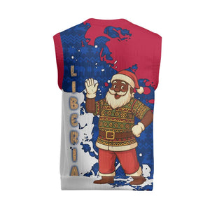 Liberia Christmas Knitted V-Neck Vest Santa Claus Map Graphic and Red Blue Festive - African Pride