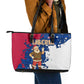 Liberia Christmas Leather Tote Bag Santa Claus Map Graphic and Red Blue Festive - African Pride