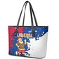 Liberia Christmas Leather Tote Bag Santa Claus Map Graphic and Red Blue Festive - African Pride