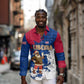 Liberia Christmas Long Sleeve Button Shirt Santa Claus Map Graphic and Red Blue Festive - African Pride