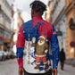 Liberia Christmas Long Sleeve Button Shirt Santa Claus Map Graphic and Red Blue Festive - African Pride