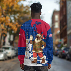 Liberia Christmas Long Sleeve Shirt Santa Claus Map Graphic and Red Blue Festive - African Pride