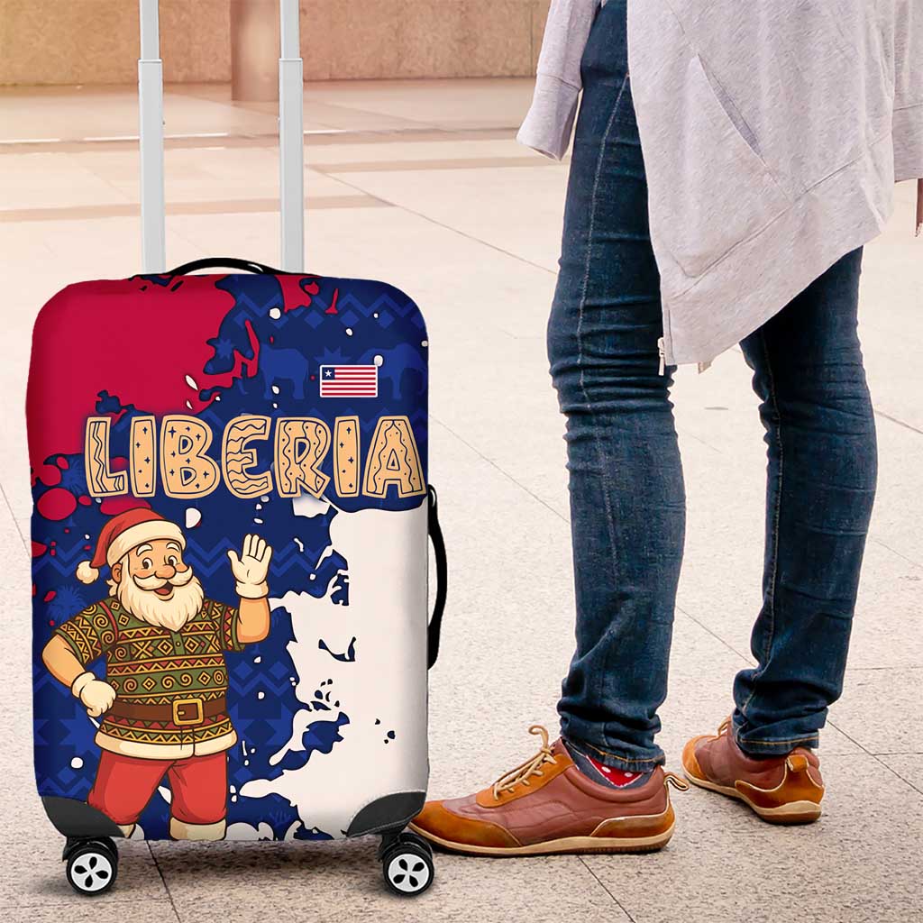 Liberia Christmas Luggage Cover Santa Claus Map Graphic and Red Blue Festive - African Pride