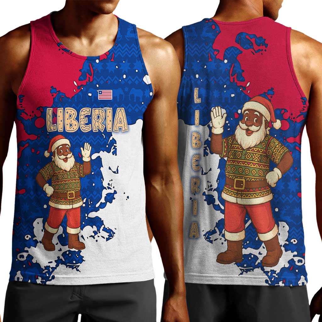 Liberia Christmas Men Tank Top Santa Claus Map Graphic and Red Blue Festive - African Pride